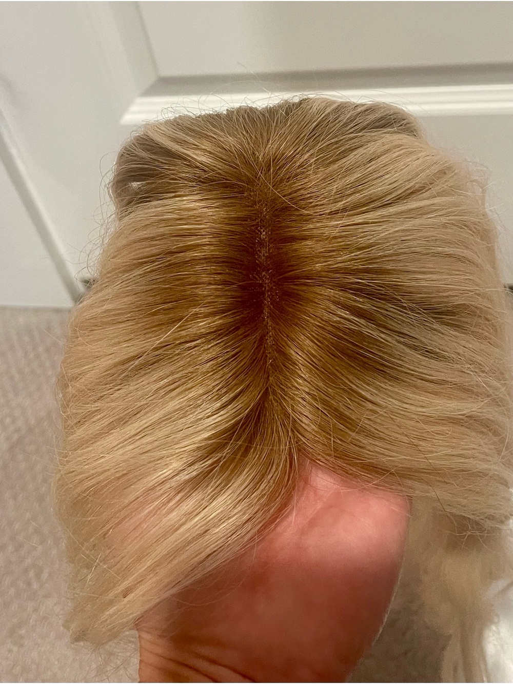 Light Blonde Hair Topper with Natural Darker Roots - Seamless Blend